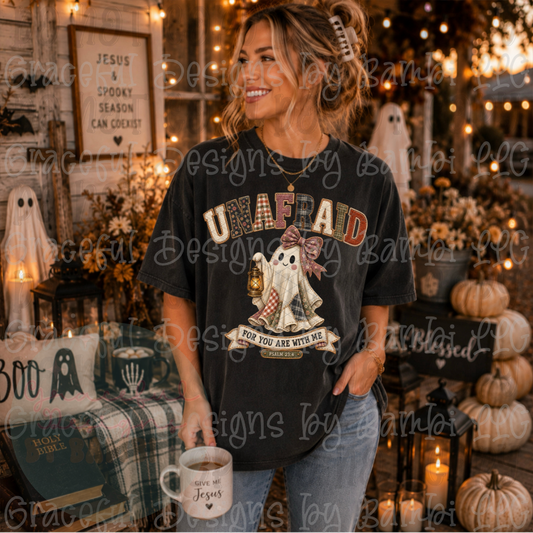 Faux Embroidered Unafraid with Ghost