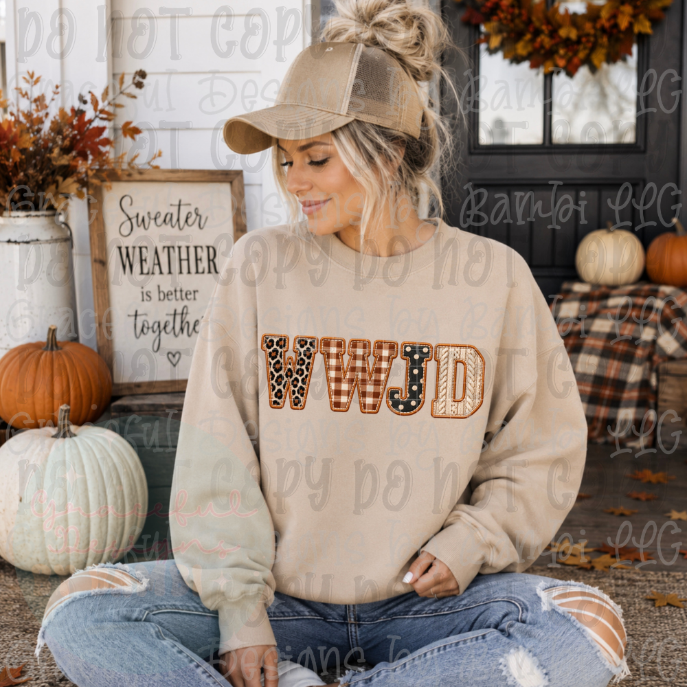 Faux Embroidered WWJD Fall Themed