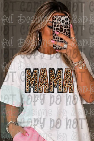 Faux Embroidered and Glitter Leopard Mama