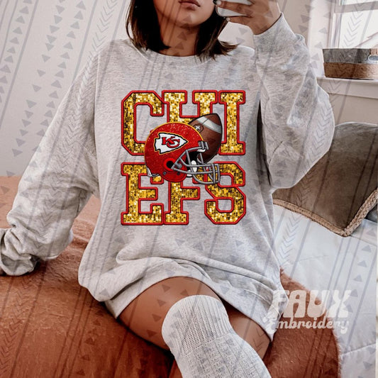 Faux Embroidery/Sequin Yellow and Gold with Helmet