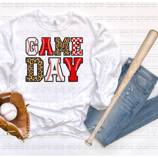 Faux Embroidery/Yarn Baseball Game Day with Leopard