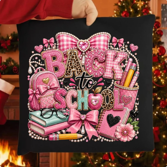 Faux Embroidery Back to School Pink