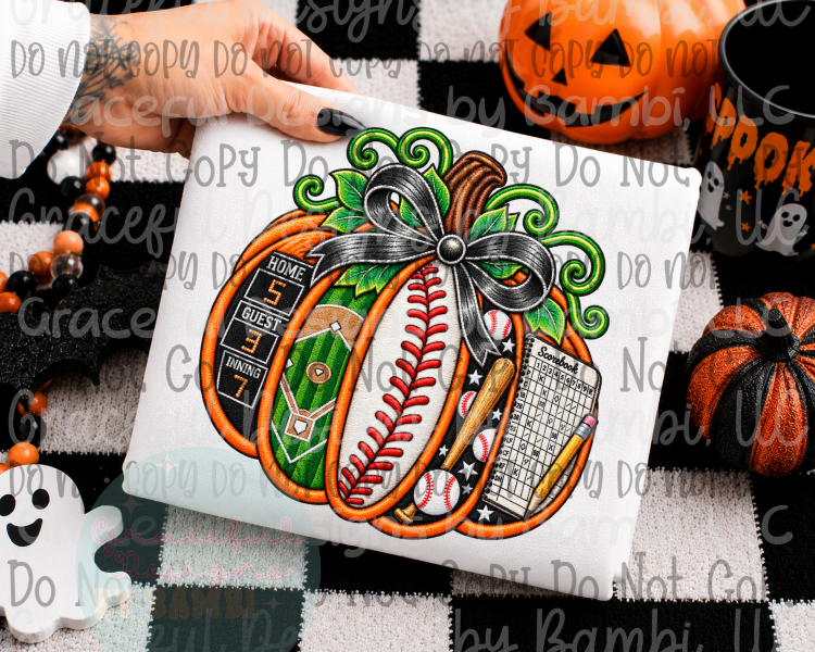 Faux Embroidery Baseball Pumpkin