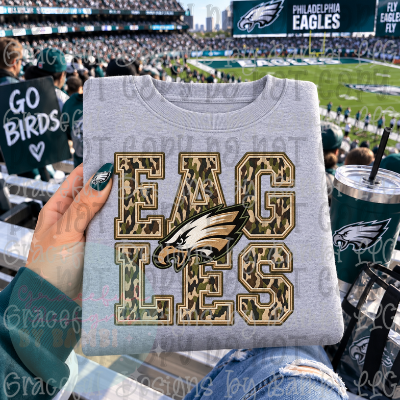 Faux Embroidery Camo Eagles with Logo