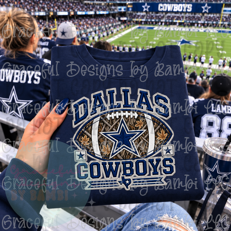 Faux Embroidery Camo Football Cowboys