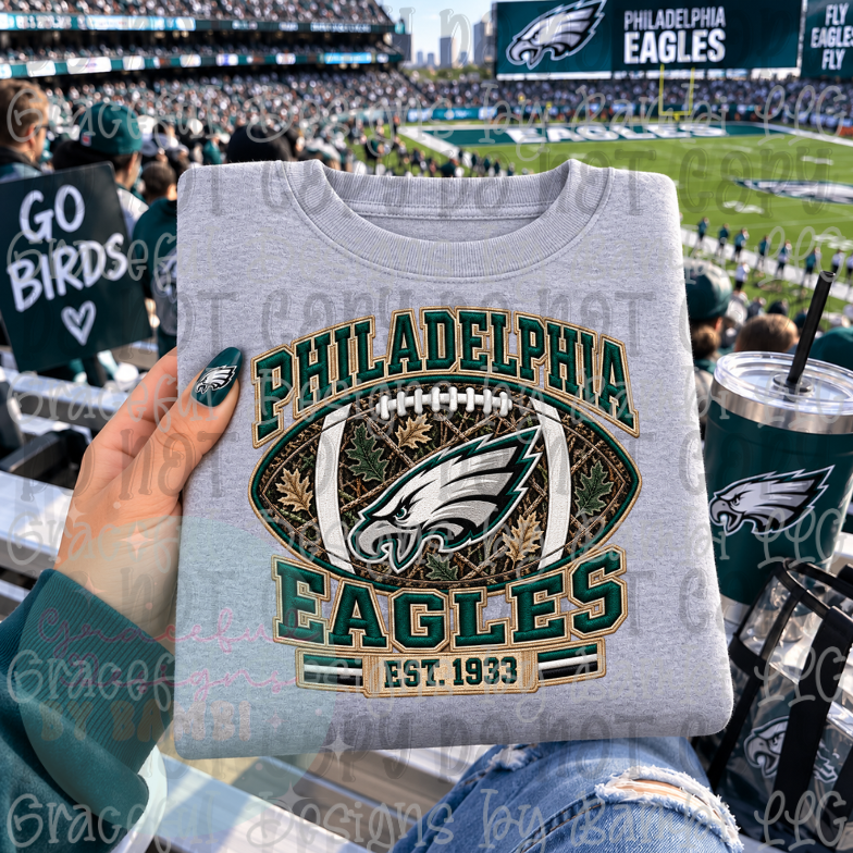 Faux Embroidery Camo Football Eagles