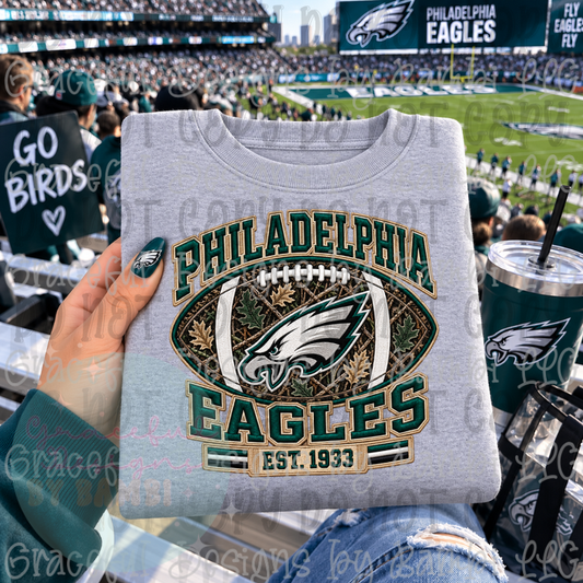 Faux Embroidery Camo Football Eagles
