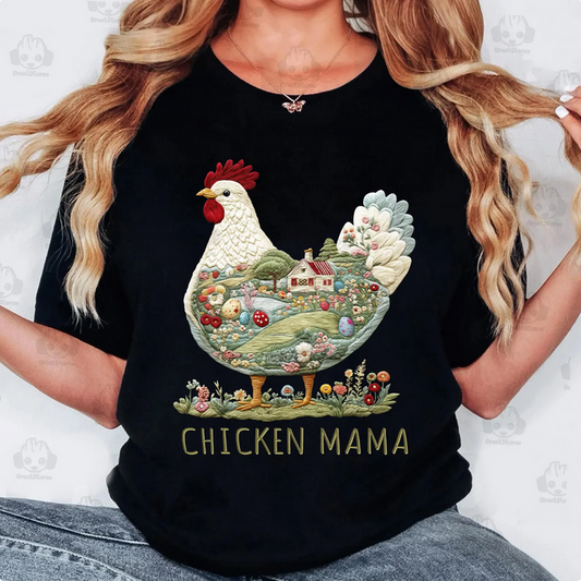 Faux Embroidery Chicken Mama