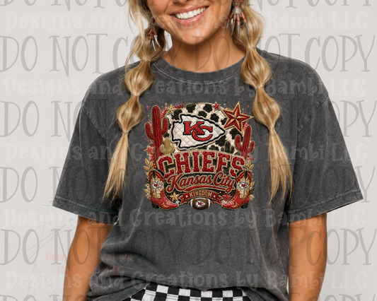 Faux Embroidery Gold and Red Forever with Cow Print