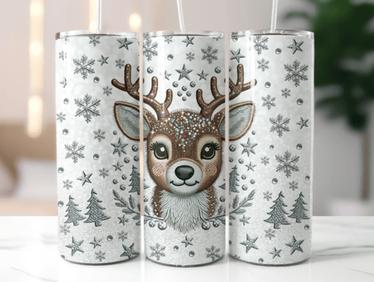 Faux Embroidery Deer Christmas 20 oz Skinny Sublimation Tumbler