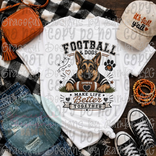 Faux Embroidery Football and Dogs Better Together GS