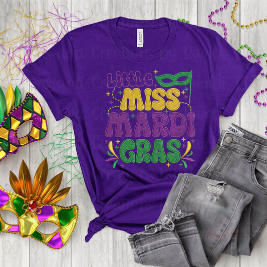 Faux Embroidery Little Miss Mardi Gras
