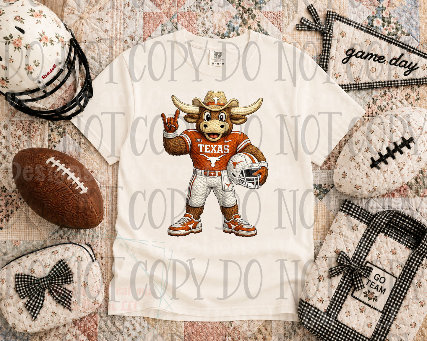 Faux Embroidery Longhorn Mascot