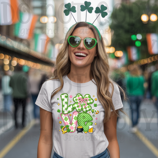 Faux Embroidery Love with Large Plaid Shamrock