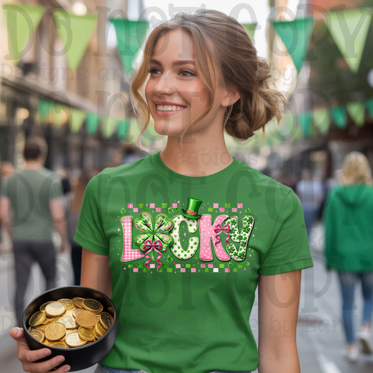 Faux Embroidery Lucky with Green Clover