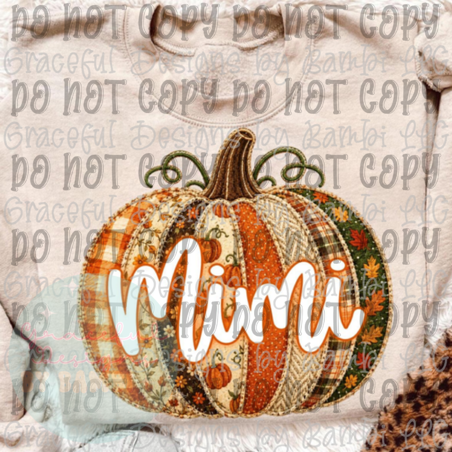 Faux Embroidery Preppy Fall Mimi with Pumpkin