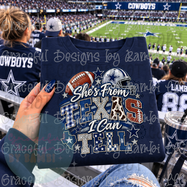 Faux Embroidery She's From Texas Football Cowboys Style