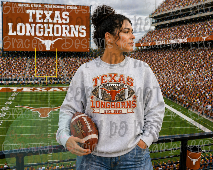 Faux Embroidery Texas Longhorns Camo Football