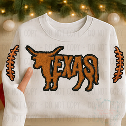 Faux Embroidery Texas with Seams Black Outline  (Sleeve Design Included)