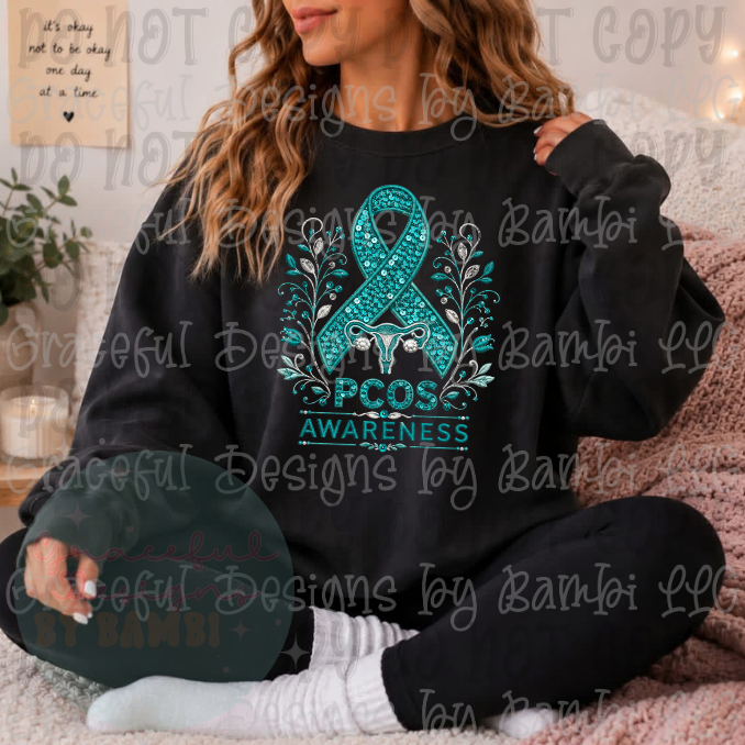 Faux Embroidery/sequin PCOS Awareness