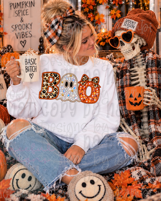 Faux Glamorous Jeweled Boo Halloween