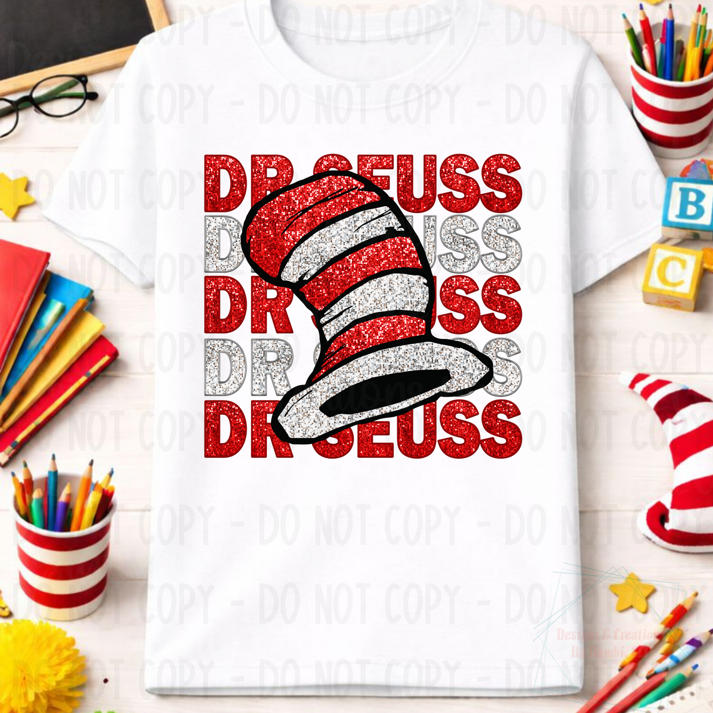 Faux Glitter Dr. Suess Red and White