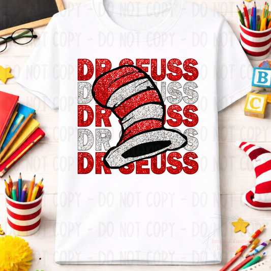 Faux Glitter Dr. Suess Red and White