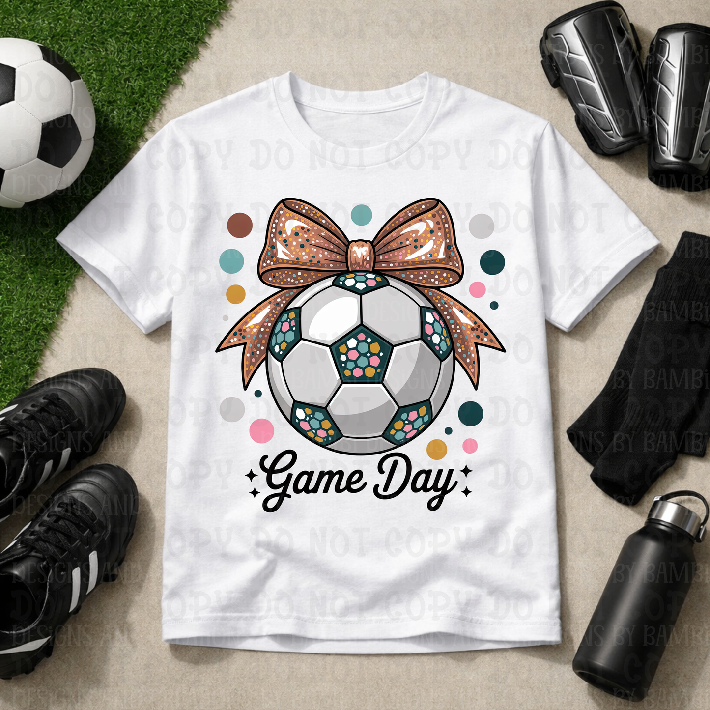 Faux Glitter Game Day Soccer with Large Bow