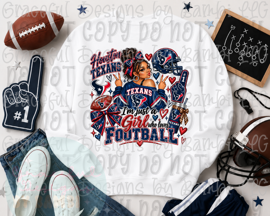 Faux Glitter Houston Texans Girl Who Loves Football
