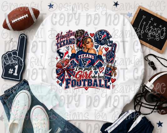 Faux Glitter Houston Texans Girl Who Loves Football