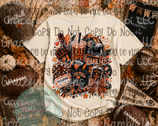 Faux Glitter Orange and Black Game Day Cheer