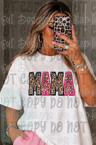 Faux Glitter Pink-Black Leopard Mama