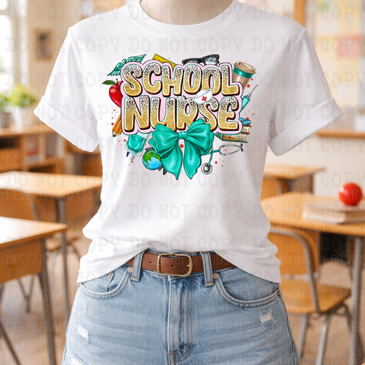 Faux Glitter School Nurse in Pencil Font