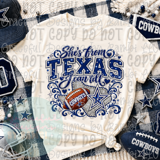 Faux Glitter She's From Texas Cowboys Style
