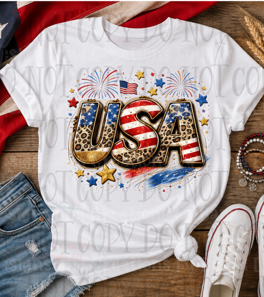 Faux Glitter USA with Leopard