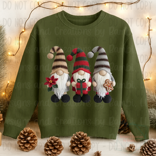 Faux Knit Festive Trio of Gnomes