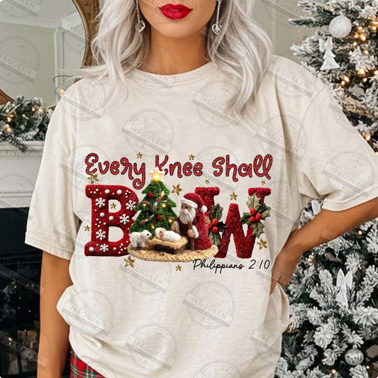 Faux Latch Hook Yarn Every Knee Shall Bow Christmas