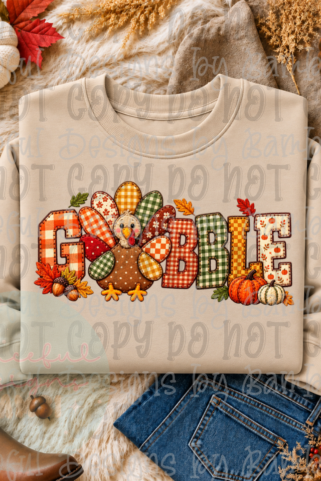 Faux Patchwork Gobble with Turkey