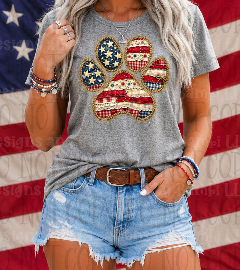 Faux Patchwork Patriotic Paw