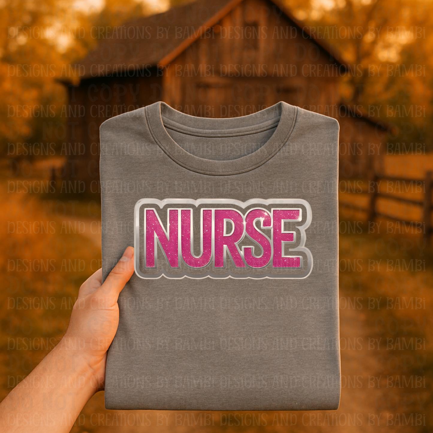 Faux Pink Glitter Nurse with Silver Outline