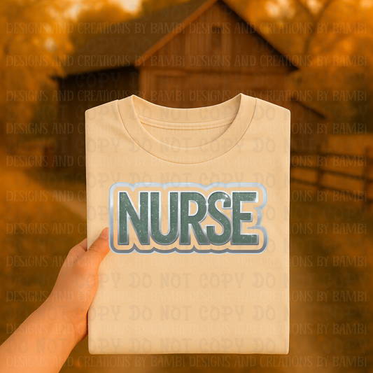 Faux Sage Glitter Nurse with Silver Outline