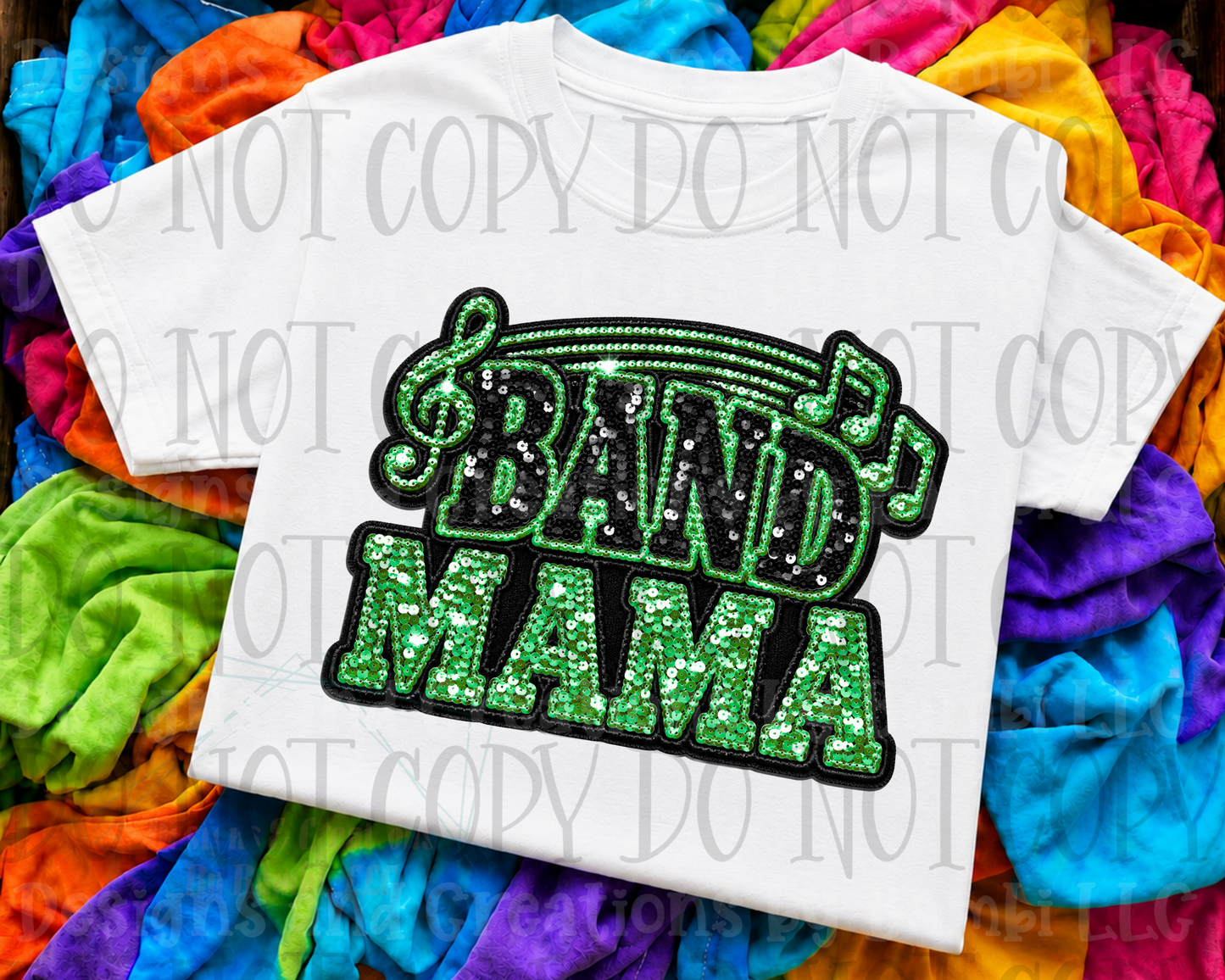 Faux Sequin Band Mama in Green