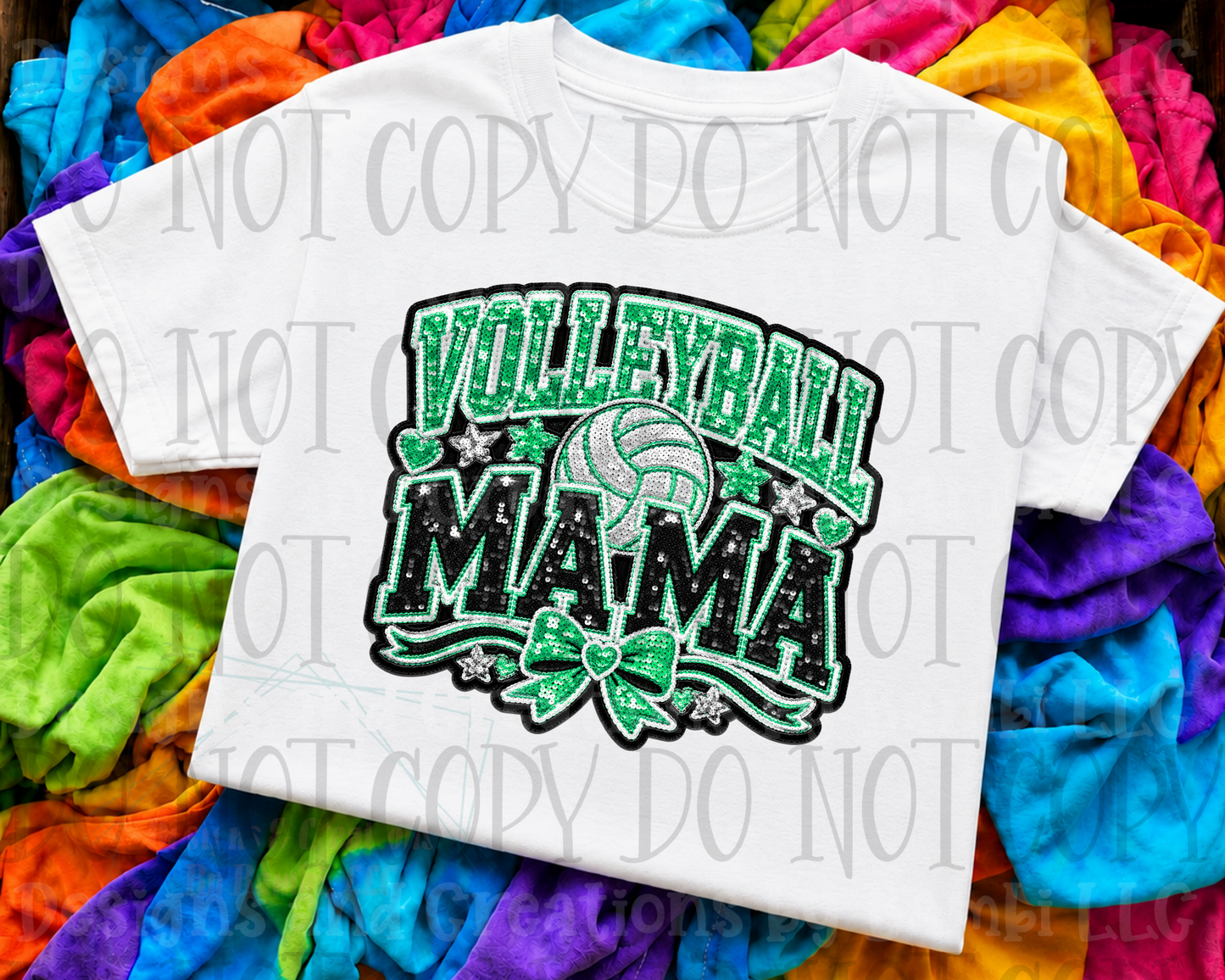 Faux Sequin Volleyball Mama in Green