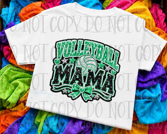 Faux Sequin Volleyball Mama in Green