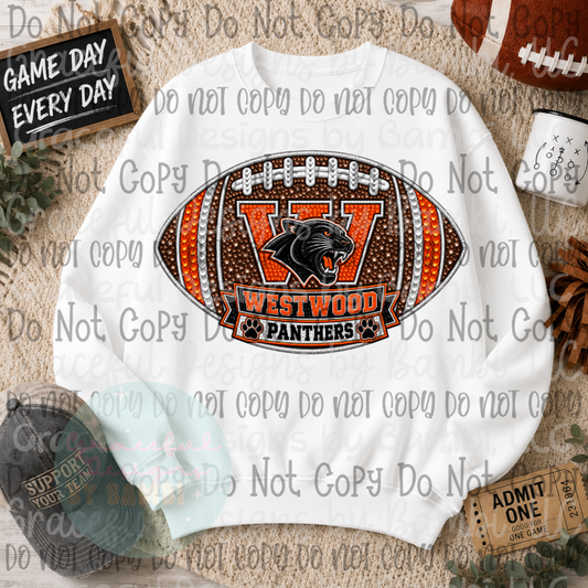 Faux Sequin/Embroidery Westwood Panthers Football