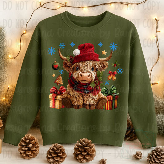 Faux Shaggy Yarn Christmas Cow