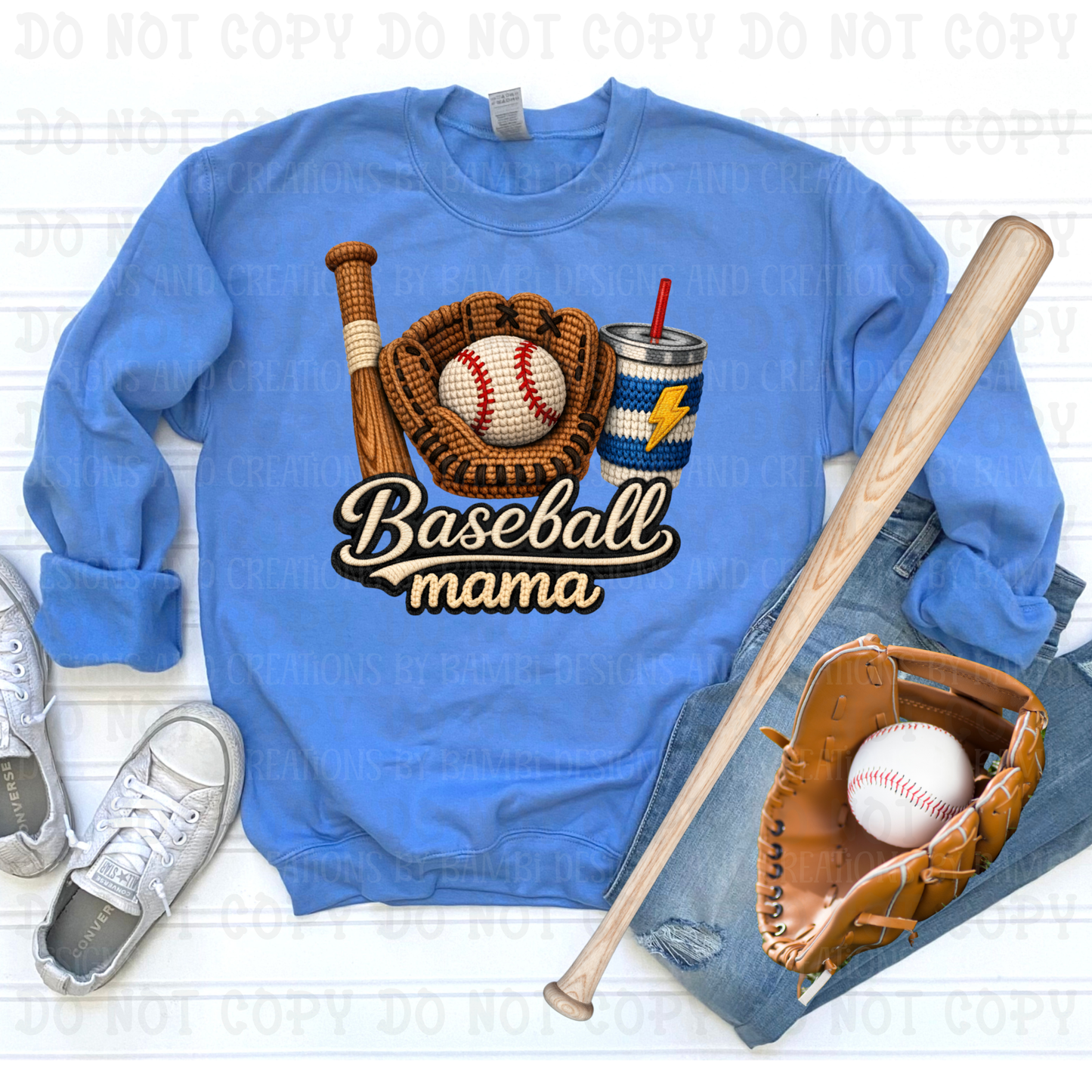 Faux Yarn-Embroidery Baseball Mama with Glove