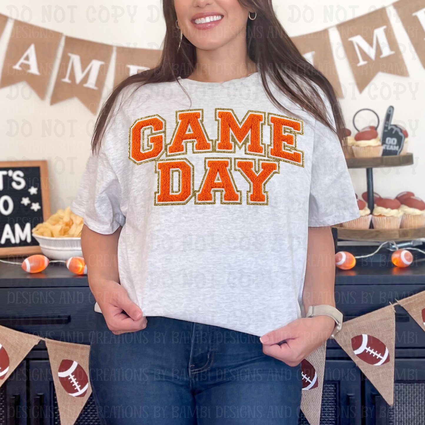 Faux Yarn-Embroidery Game Day Orange