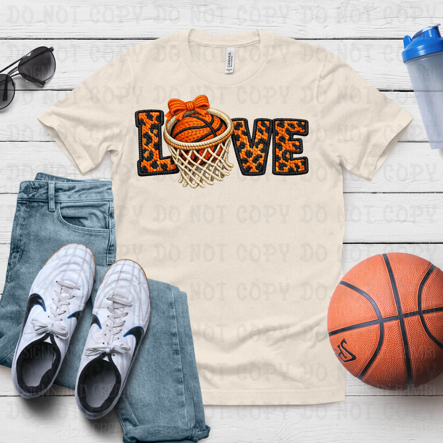 Faux Yarn/Embroidery LOVE Basketball with Goal