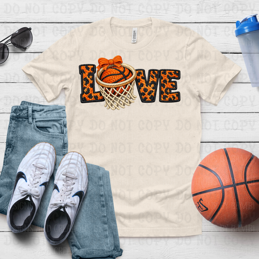 Faux Yarn/Embroidery LOVE Basketball with Goal